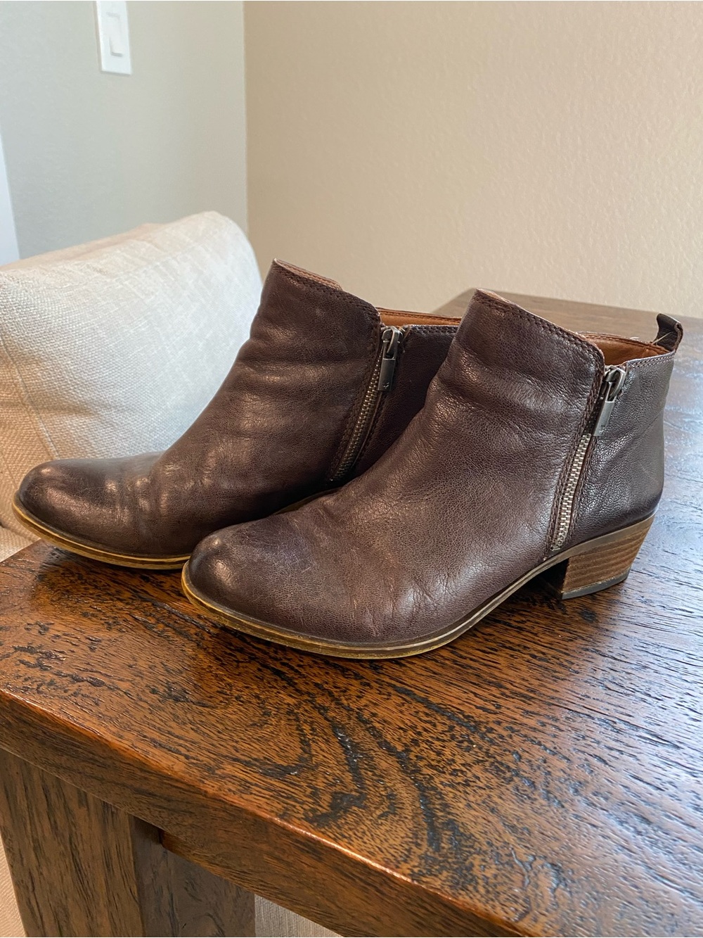 Lucky Brand Brown Leather Ankle Booties with Side Zip Size 9